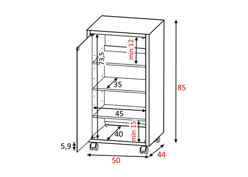 Ratastel kapp AMALFI must, 50x44xH85 cm