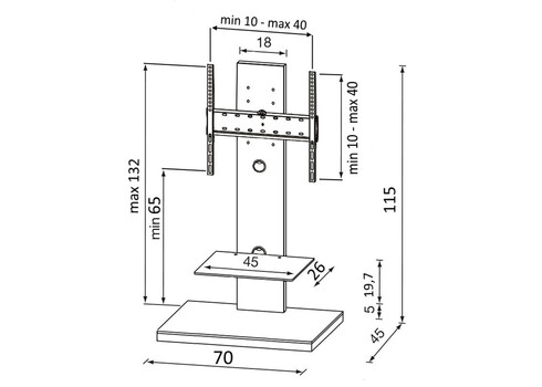 Tv-alus SYDNEY must läige, 70x45xH115 cm