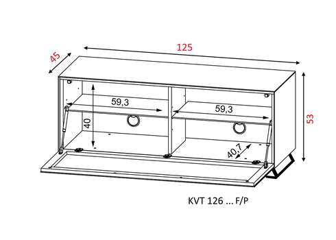Tv-alus jalgadel VENTI mattvalge, 125x45xH53 cm