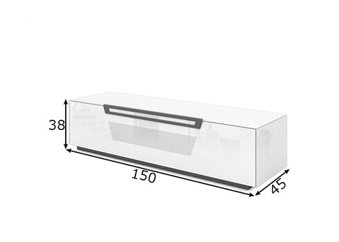 Tv-alus ratastel VENTI valge läige, 150x45xH38 cm