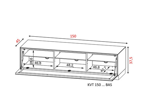 Tv-alus ratastel VENTI hall läige, 150x45xH38 cm