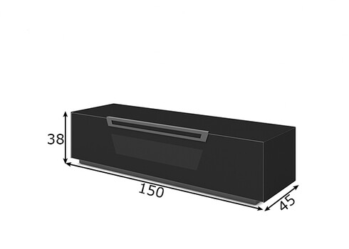 Tv-alus ratastel VENTI mattmust, 150x45xH38 cm