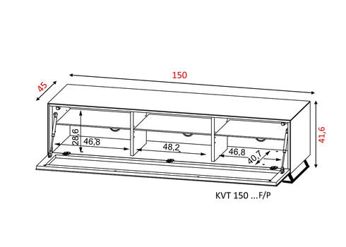 Tv-alus jalgadel VENTI mattmust, 150x45xH42 cm