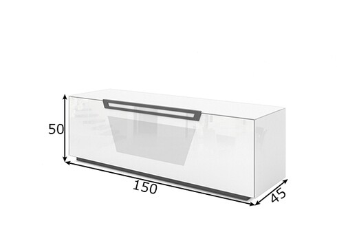 Tv-alus ratastel VENTI valge läige, 150x45xH50 cm