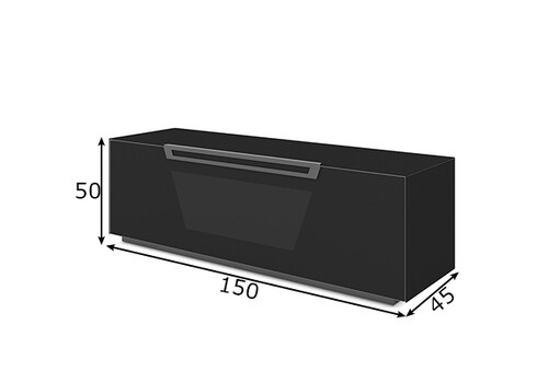 Tv-alus ratastel VENTI mattmust, 150x45xH50 cm