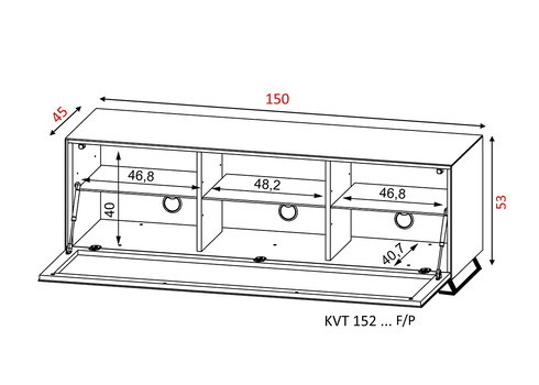 Tv-alus jalgadel VENTI mattmust, 150x45xH53 cm