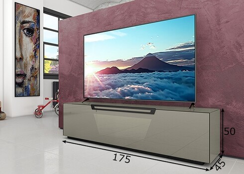 Tv-alus ratastel VENTI hall läige, 175x45xH50 cm