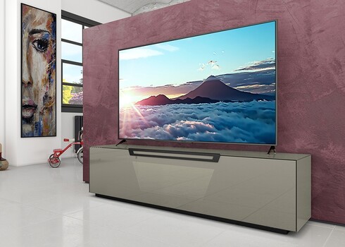 Tv-alus ratastel VENTI hall läige, 175x45xH50 cm