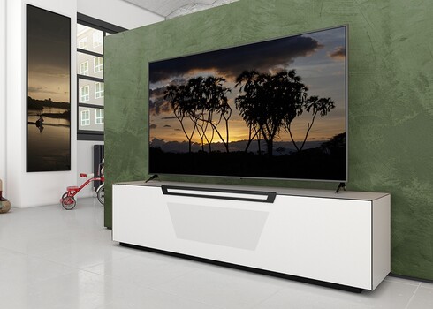 Tv-alus ratastel VENTI mattvalge, 175x45xH50 cm