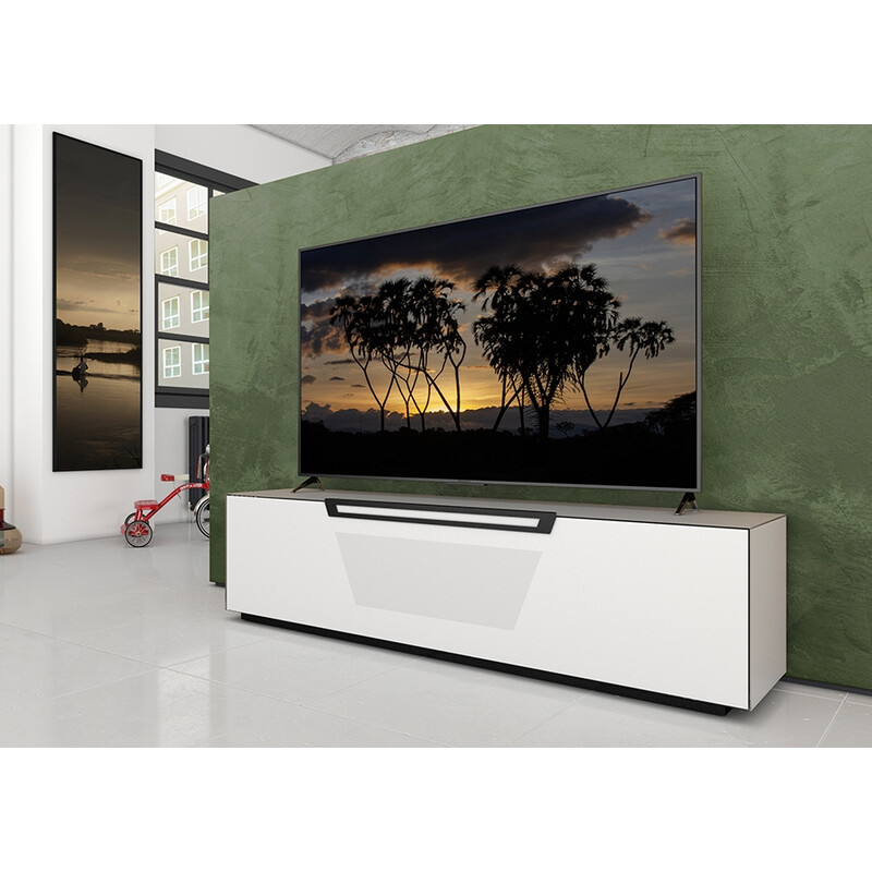 Tv-alus ratastel VENTI mattvalge, 175x45xH50 cm