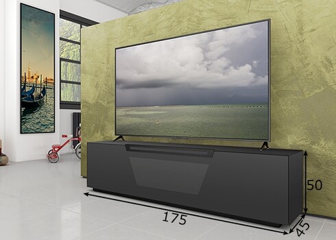 Tv-alus ratastel VENTI mattmust, 175x45xH50 cm