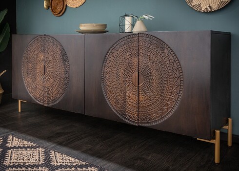 Kummut MANDALA must / kuldne, 177x45xH76 cm