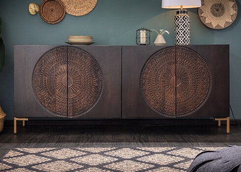 Kummut MANDALA must / kuldne, 177x45xH76 cm