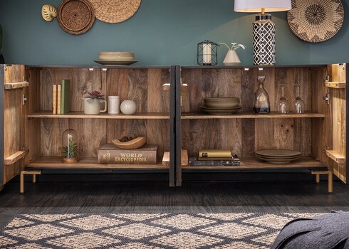 Kummut MANDALA must / kuldne, 177x45xH76 cm