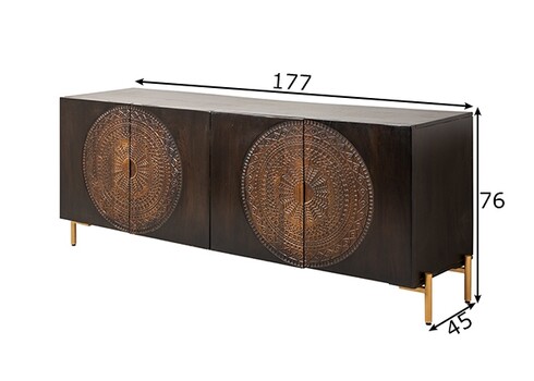 Kummut MANDALA must / kuldne, 177x45xH76 cm