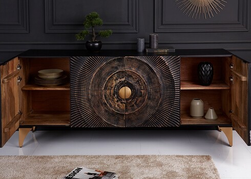 Kummut SUNSET must / kuldne, 177x45xH77 cm