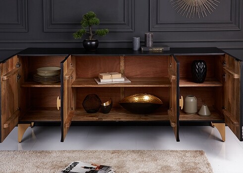 Kummut SUNSET must / kuldne, 177x45xH77 cm