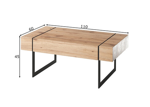 Diivanilaud PAPHOS metsik tamm / must, 110x60xH45 cm