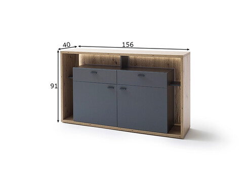 Kummut LIZZANO matthall / tamm, 156x40xH91 cm