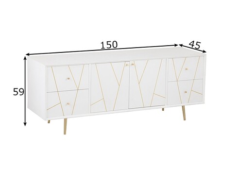 Tv-alus LINES valge / kuldne, 150x45xH59 cm
