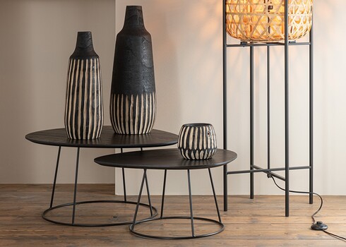 Diivanilaud OVAL tumehall / must, 69x55xH35 cm