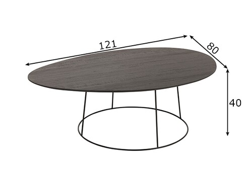 Diivanilaud OVAL tumehall / must, 121x80xH40 cm