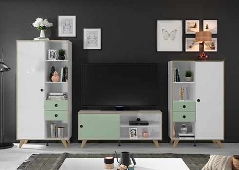 Tv-alus ADELAIDE valge läige / roheline, 145x40xH63 cm