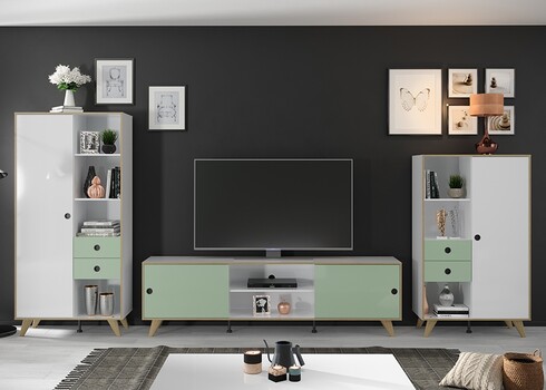 Tv-alus ADELAIDE valge läige / roheline, 217x40xH63 cm