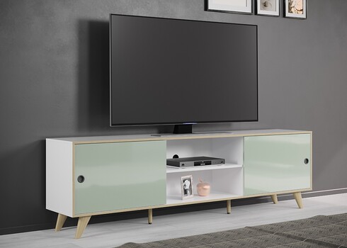 Tv-alus ADELAIDE valge läige / roheline, 217x40xH63 cm