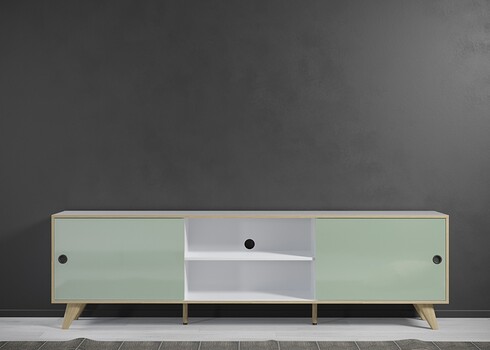 Tv-alus ADELAIDE valge läige / roheline, 217x40xH63 cm