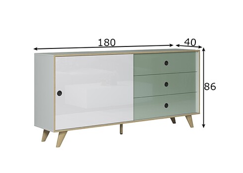 Kummut ADELAIDE valge läige / roheline, 180x40xH86 cm