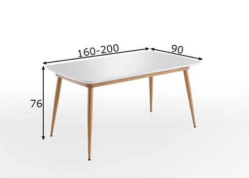Pikendatav söögilaud BOZEN valge / tamm, 160-200x90xh76 cm