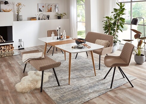 Pikendatav söögilaud BOZEN valge / tamm, 160-200x90xh76 cm