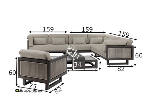 Aiamööbli komplekt Apple Bee SANTORINI ROPE hall / beež