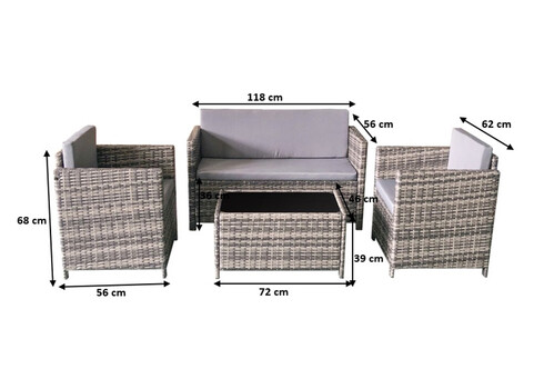 Aiamööbli komplekt Bello Giardino CALMO laud + 2 tugitooli + diivan