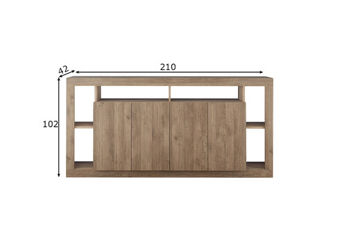 Kummut RIMINI tamm, 210x42xH102 cm