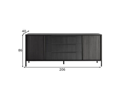 Kummut STEEL must, 206x40xH86 cm