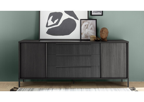 Kummut STEEL must, 206x40xH86 cm