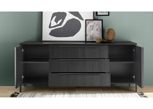 Kummut STEEL must, 206x40xH86 cm