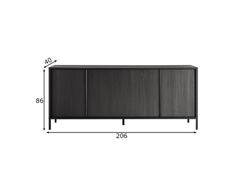 Kummut STEEL must, 206x40xH86 cm