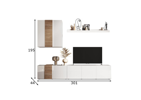 Elutoakomplekt VENUS valge / tamm, 301x44xH195 cm