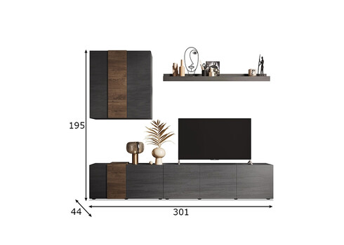 Elutoakomplekt VENUS hall / tume tamm, 301x44xH195 cm