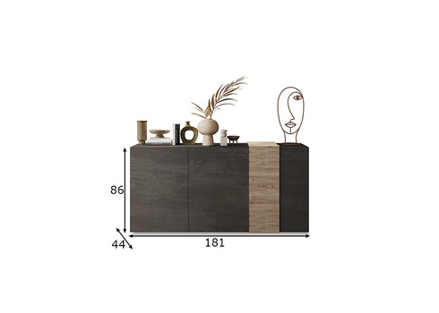 Kummut VENUS hall / tamm, 181x44xH86 cm