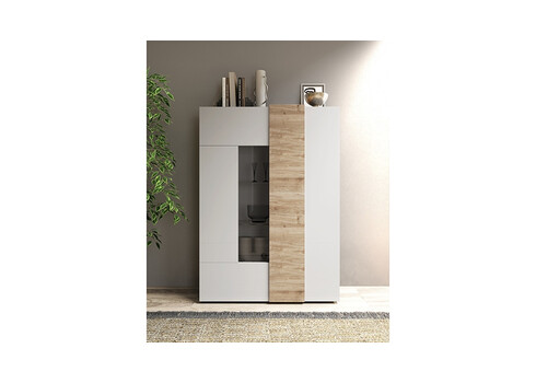 Vitriinkapp VENUS valge / tamm, 121x44xH168 cm