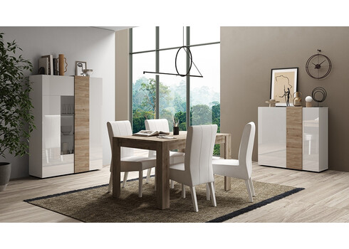 Vitriinkapp VENUS valge / tamm, 121x44xH168 cm