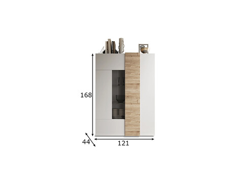 Vitriinkapp VENUS valge / tamm, 121x44xH168 cm