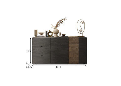 Kummut VENUS hall / tume tamm, 181x44xH86 cm