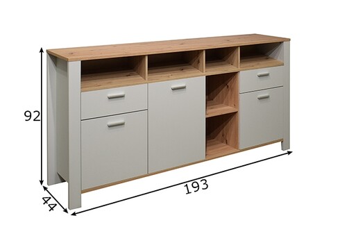 Kummut NELE kriidihall / tamm, 193x44xH92 cm