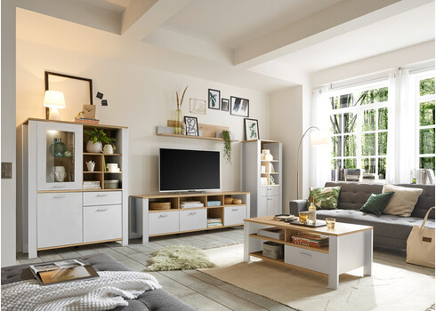 Vitriinkapp NELE kriidihall / tamm, 111x44xH152 cm