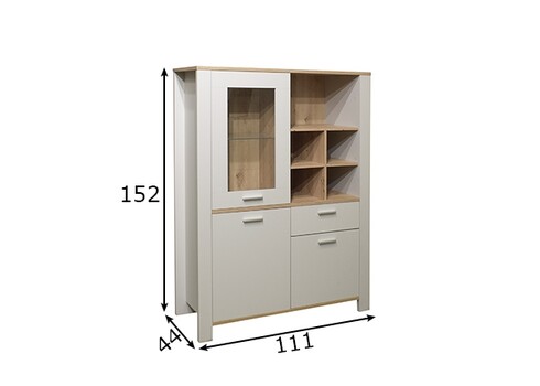 Vitriinkapp NELE kriidihall / tamm, 111x44xH152 cm